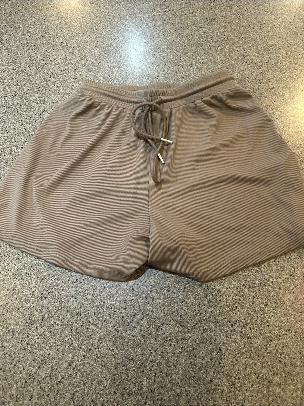Women’s Ribbed Drawstring Shorts in Tan